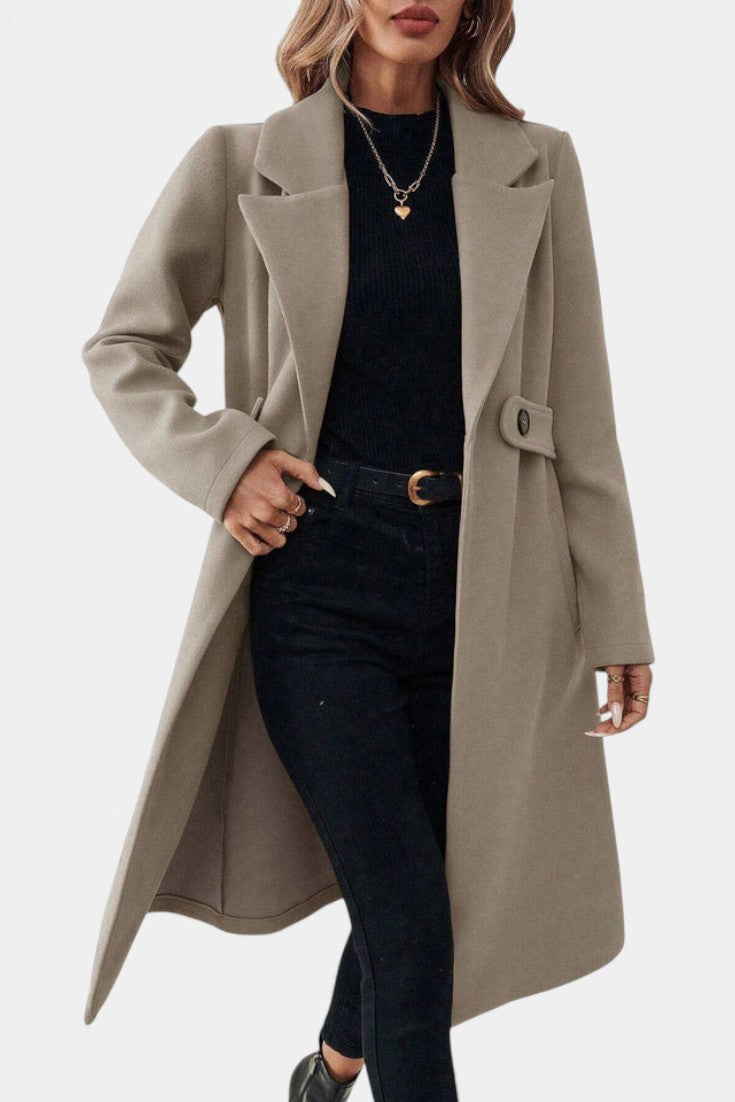 Hédia | Manteau Croisé Mi-Long à Revers Classiques