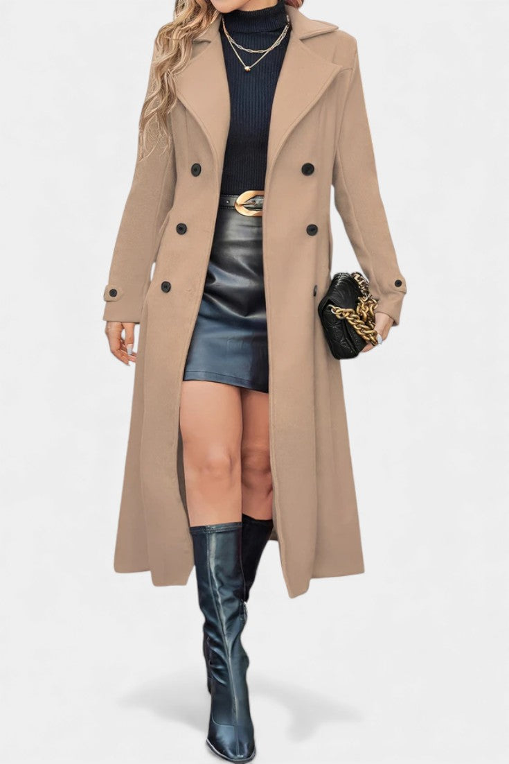 Naïssa | Manteau Long Croisé à Revers Crantés
