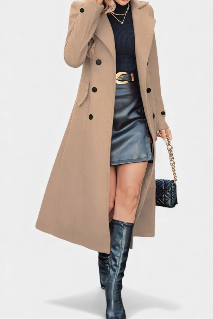 Naïssa | Manteau Long Croisé à Revers Crantés