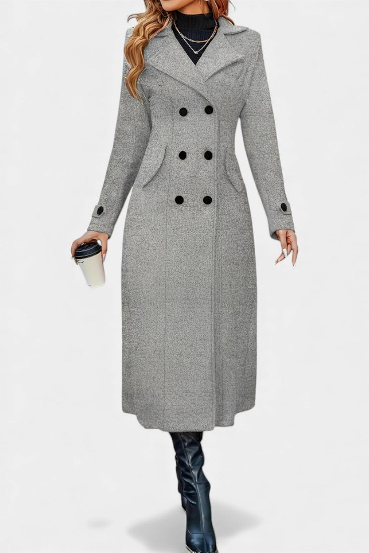 Naïssa | Manteau Long Croisé à Revers Crantés
