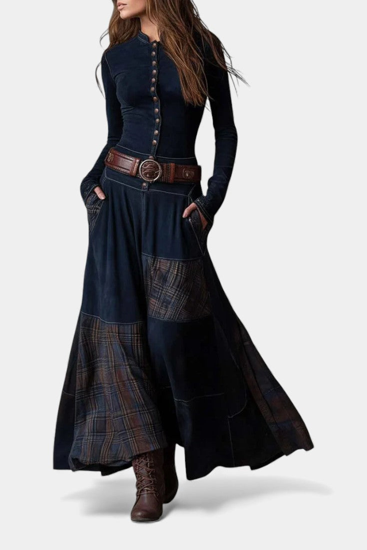 Marlis | Robe Longue Élégante à Carreaux Vintage