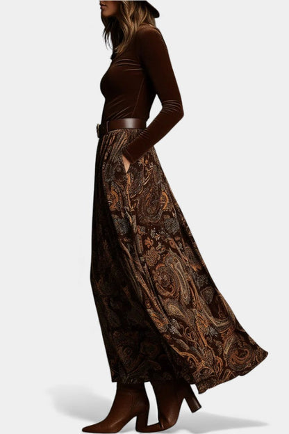 Liliya | Ensemble Vintage en Velours et Jupe Longue Paisley