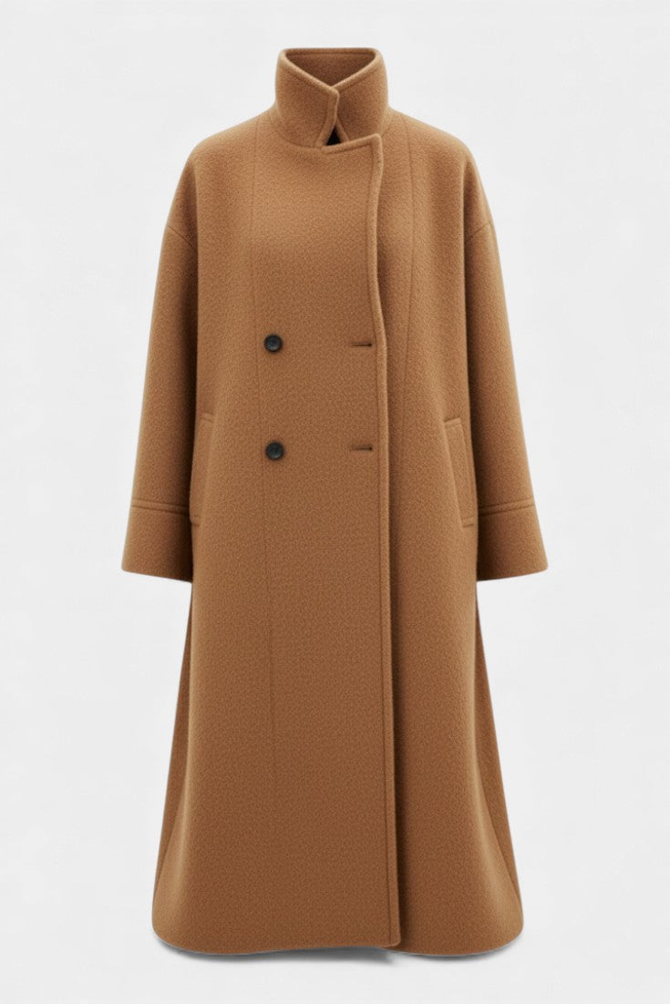 Camile | Manteau Long Oversize à Double Boutonnage et Col à Revers