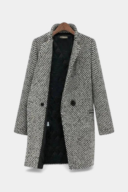 Snezhana | Manteau Long à Motif Pied-de-Poule Élégant