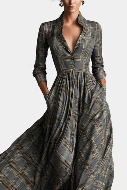 Philae | Robe Longue Évasée à Motif Tartan