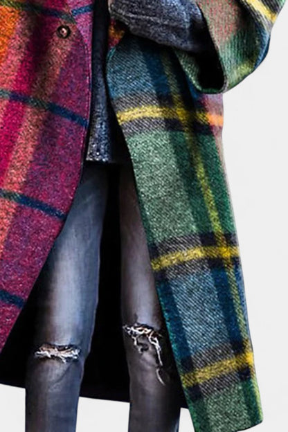 Suhana | Manteau à Carreaux Contrastés et Col à Revers Élégant