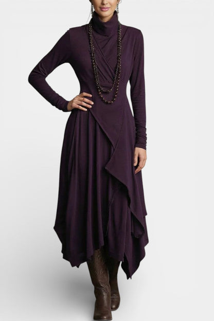 Ébeline | Robe Longue Asymétrique à Col Montant Gothique et Bohème