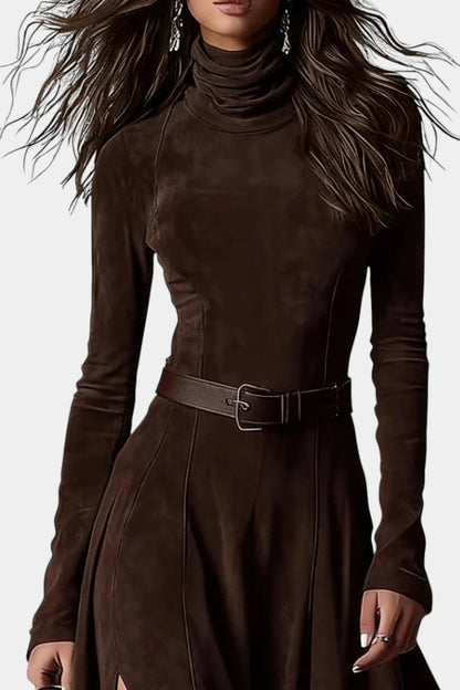 Roselda | Robe Longue à Col Roulé et Fente Élégante