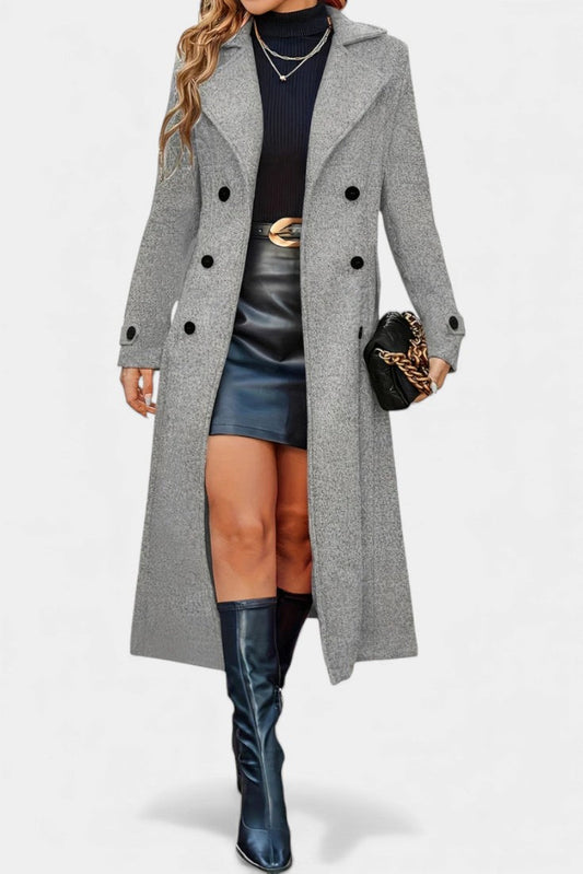 Naïssa | Manteau Long Croisé à Revers Crantés