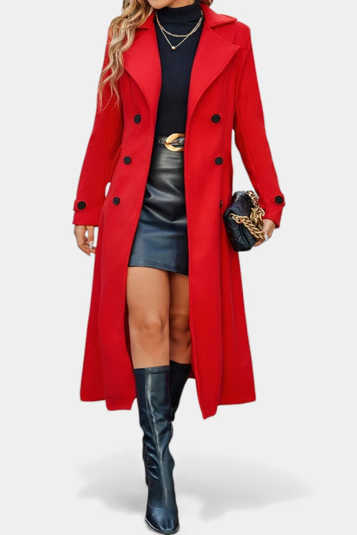 Naïssa | Manteau Long Croisé à Revers Crantés