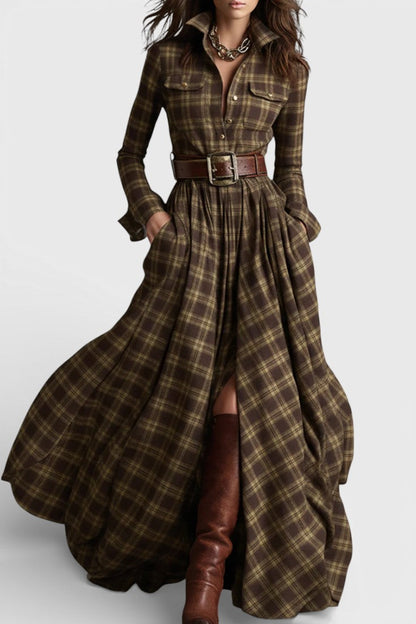 Eustellia | Robe Longue à Carreaux Esprit Ethnique Rétro