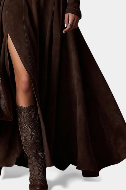Roselda | Robe Longue à Col Roulé et Fente Élégante