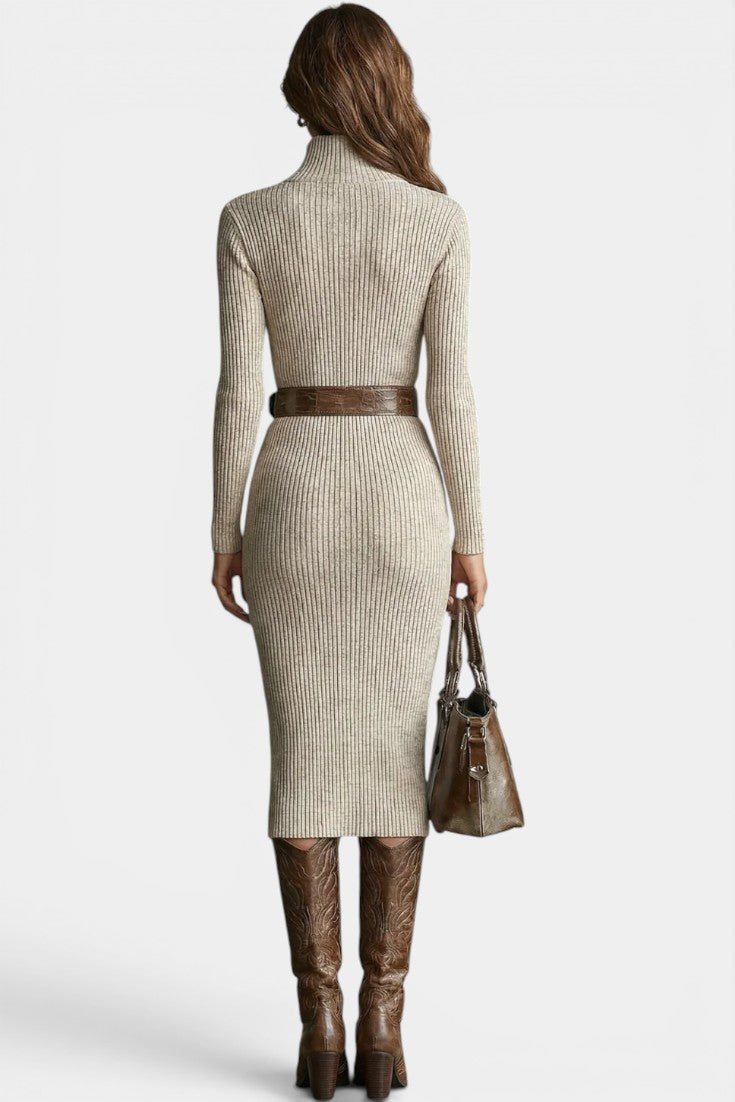 Susana | Robe Mi-Longue en Maille à Col Demi-Roulé et Décolleté en V