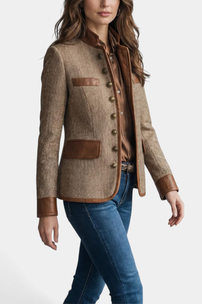 Letizia | Veste Cintrée à Chevrons et Finitions Effet Cuir