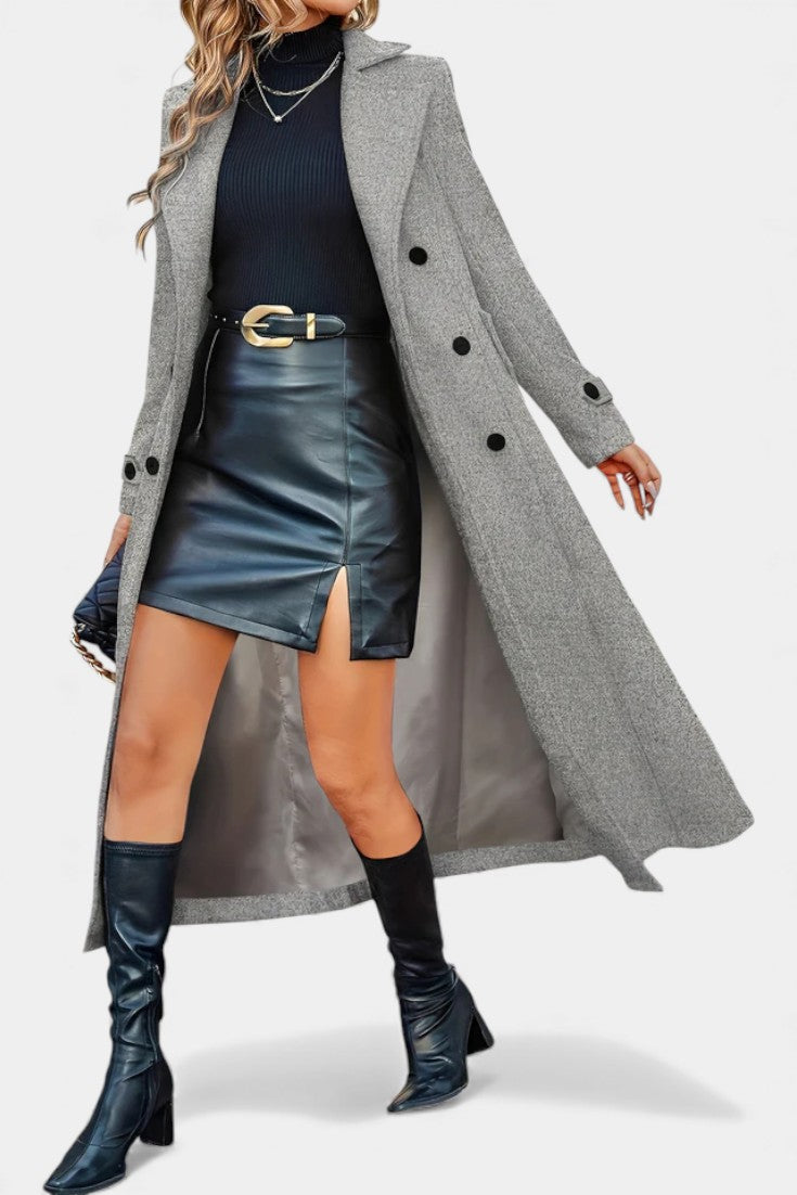 Naïssa | Manteau Long Croisé à Revers Crantés