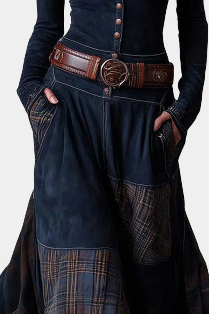 Marlis | Robe Longue Élégante à Carreaux Vintage