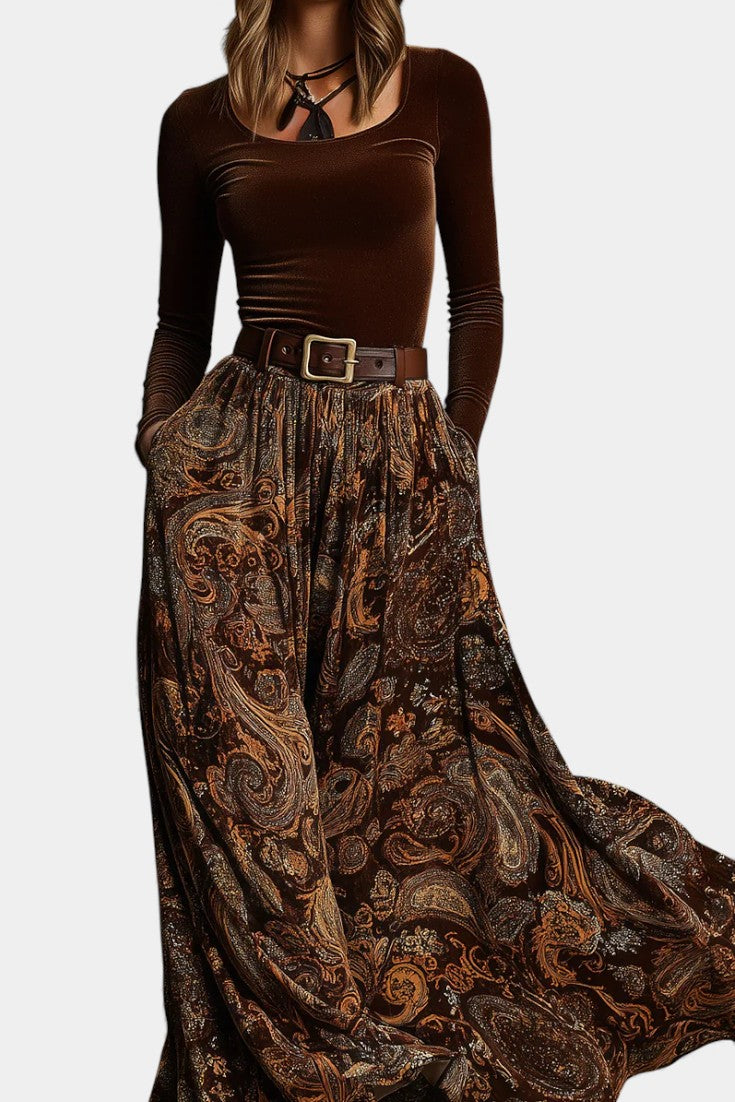 Liliya | Ensemble Vintage en Velours et Jupe Longue Paisley