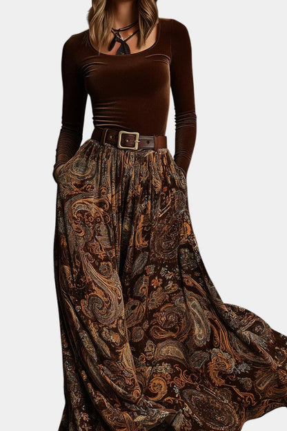 Liliya | Ensemble Vintage en Velours et Jupe Longue Paisley