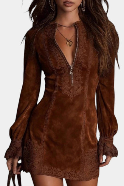 Vivencia | Robe Courte Ajustée à Dentelle Raffinée