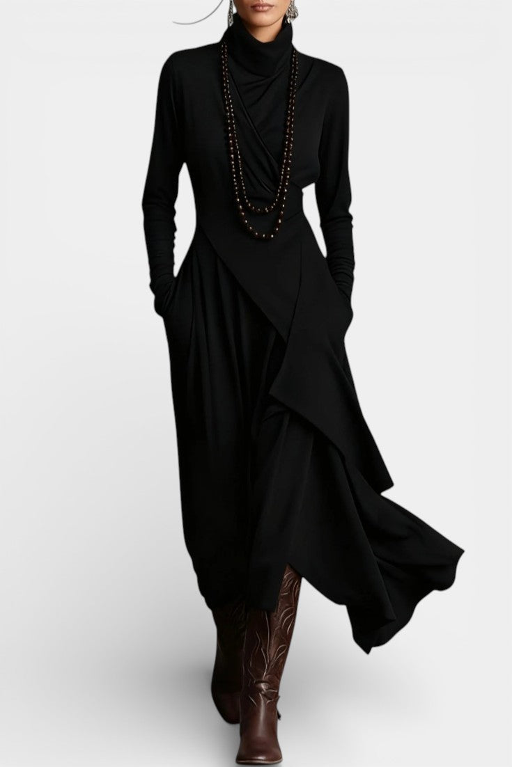 Ébeline | Robe Longue Asymétrique à Col Montant Gothique et Bohème