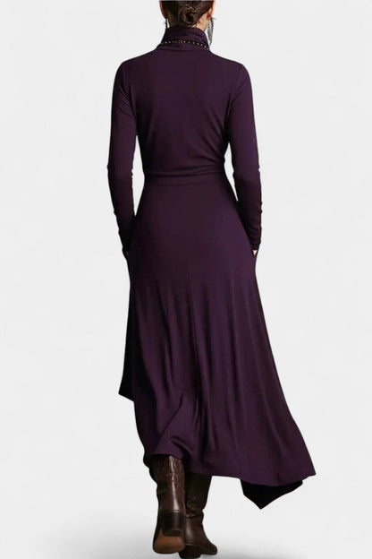 Ébeline | Robe Longue Asymétrique à Col Montant Gothique et Bohème
