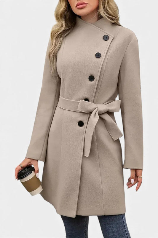 Yuliana | Manteau Long à Boutons et Taille Nouée