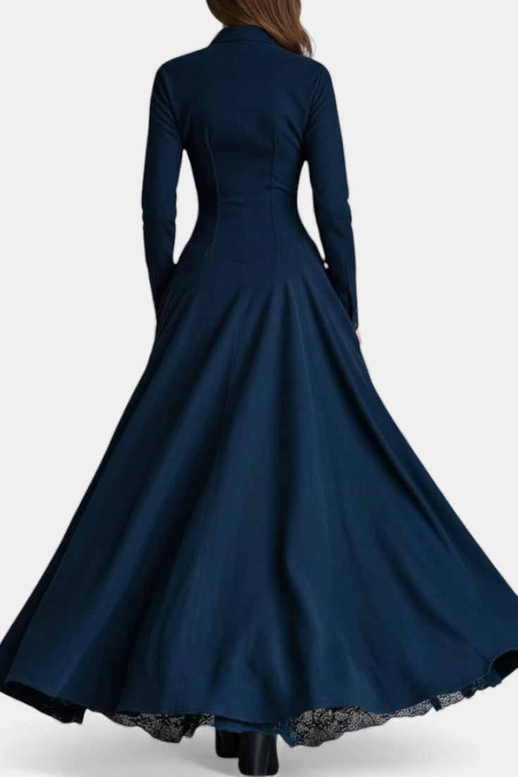 Maravilla | Robe Longue en Suédine à Col Chemise et Dentelle
