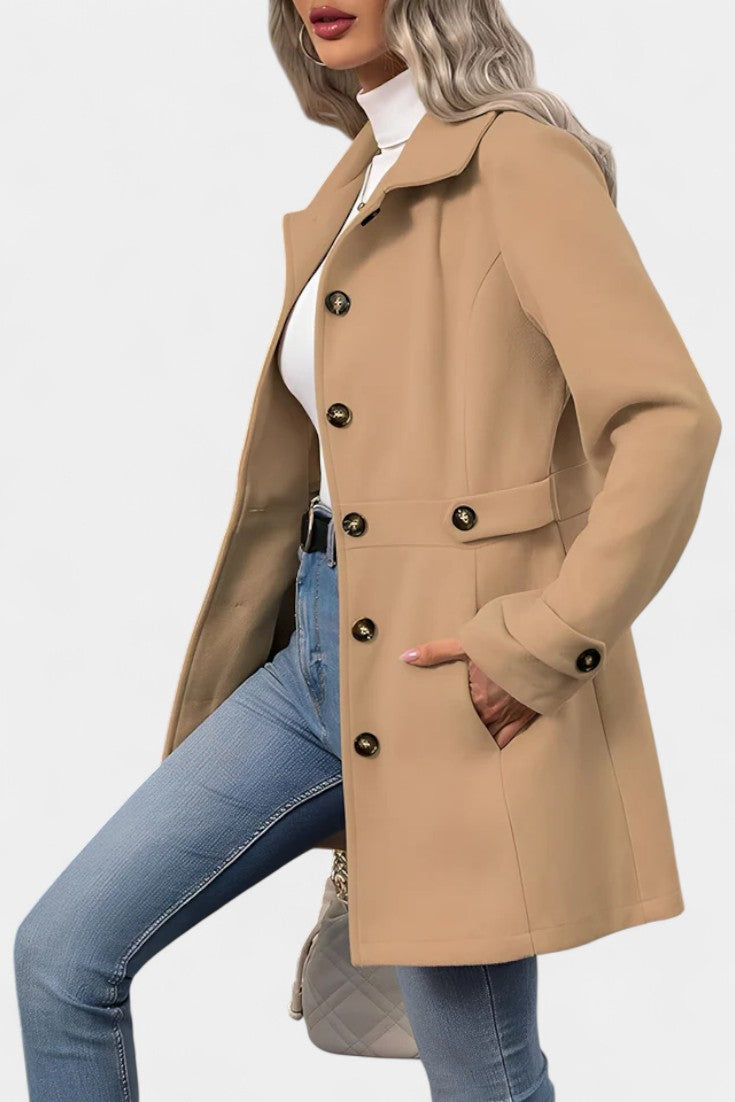 Cléophée | Manteau Mi-Long Élégant à Ceinture Ajustable