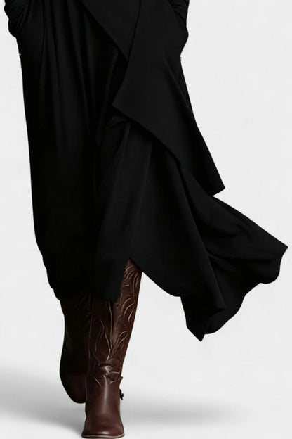 Ébeline | Robe Longue Asymétrique à Col Montant Gothique et Bohème