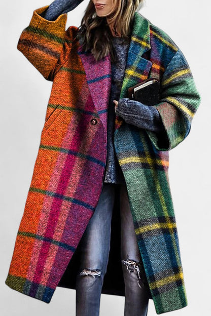 Suhana | Manteau à Carreaux Contrastés et Col à Revers Élégant