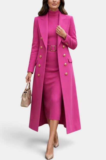 Yewande | Manteau Long à Double Boutonnage Doré et Col Tailleur