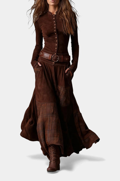 Marlis | Robe Longue Élégante à Carreaux Vintage