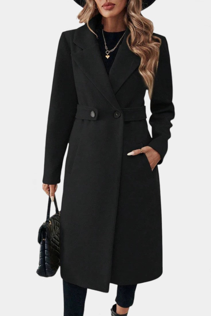 Hédia | Manteau Croisé Mi-Long à Revers Classiques