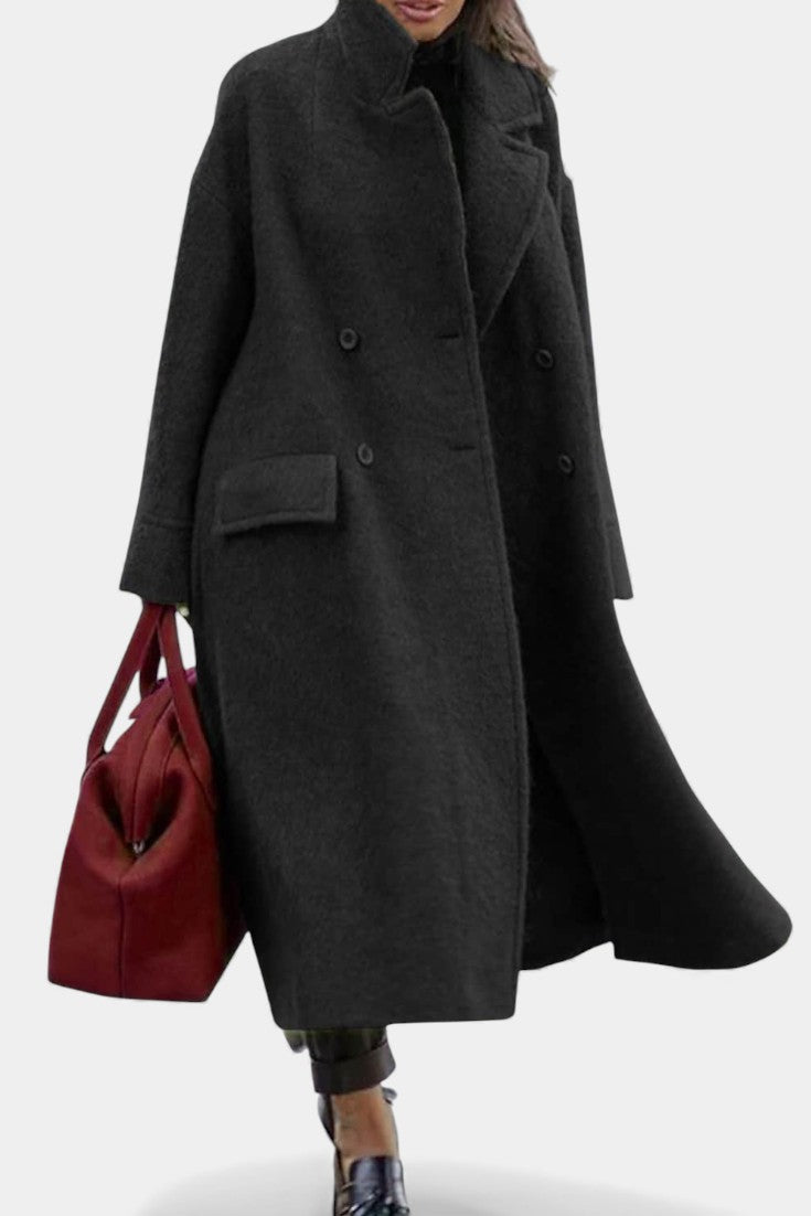 Camile | Manteau Long Oversize à Double Boutonnage et Col à Revers