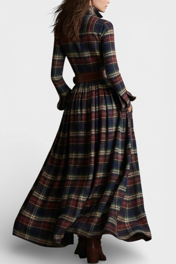 Eustellia | Robe Longue à Carreaux Esprit Ethnique Rétro