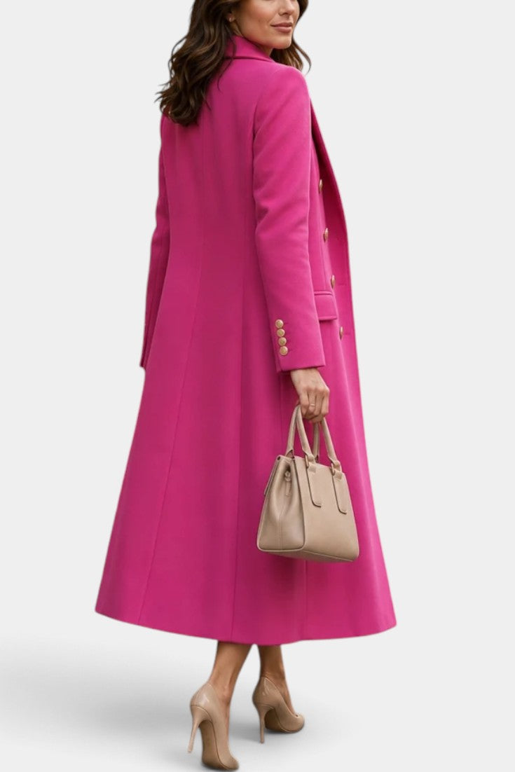 Yewande | Manteau Long à Double Boutonnage Doré et Col Tailleur