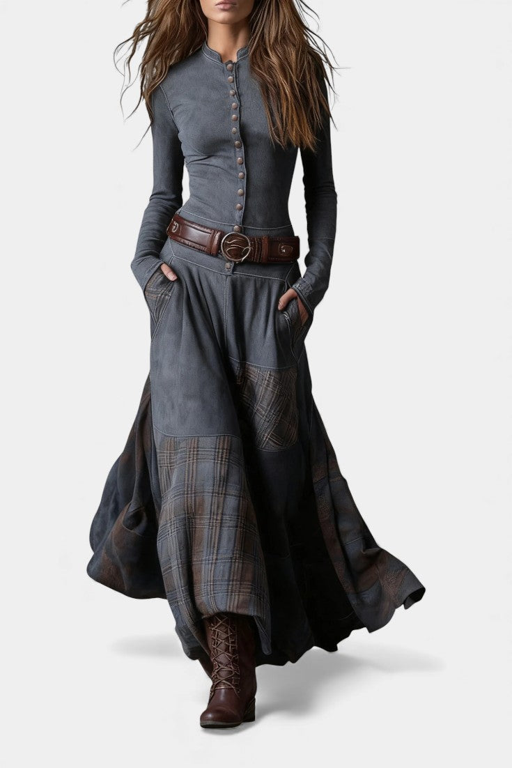 Marlis | Robe Longue Élégante à Carreaux Vintage