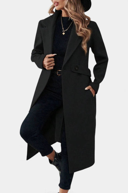 Hédia | Manteau Croisé Mi-Long à Revers Classiques