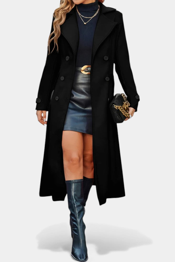 Naïssa | Manteau Long Croisé à Revers Crantés