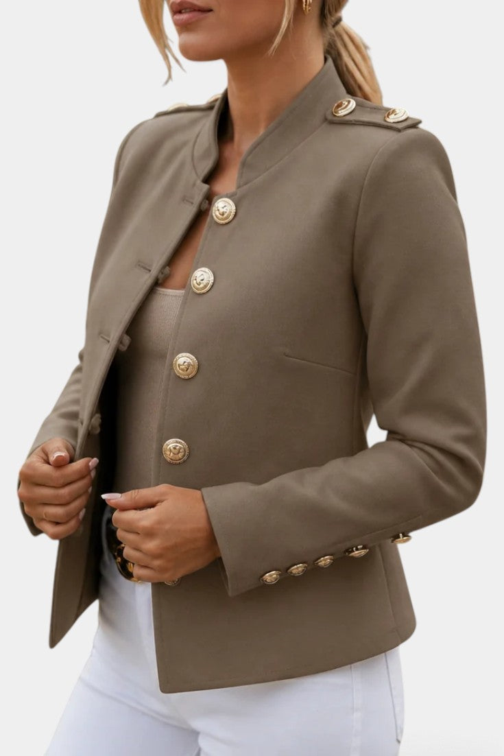 Théoxane | Veste Cintrée à Col Montant et Boutons Dorés