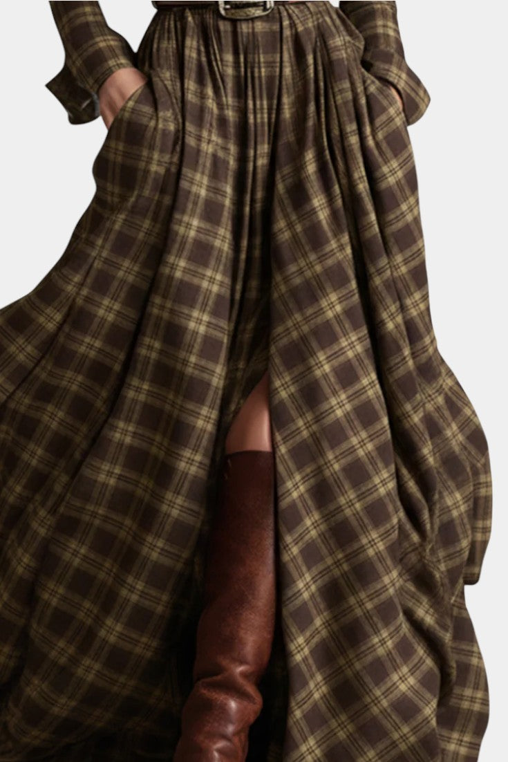 Eustellia | Robe Longue à Carreaux Esprit Ethnique Rétro