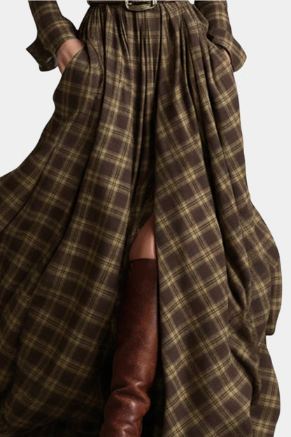 Eustellia | Robe Longue à Carreaux Esprit Ethnique Rétro