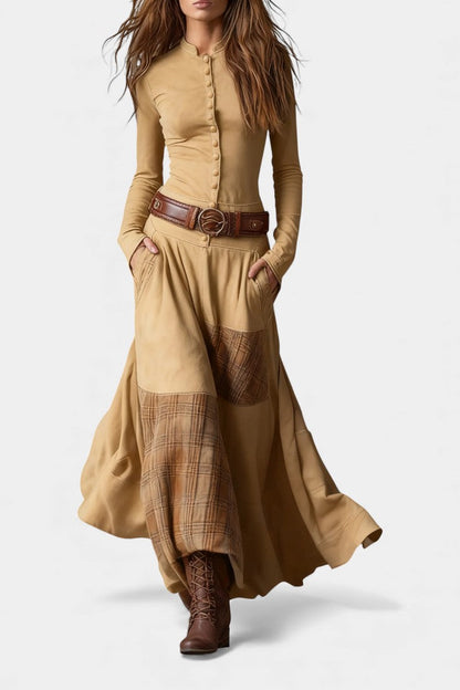Marlis | Robe Longue Élégante à Carreaux Vintage
