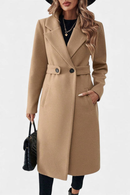 Hédia | Manteau Croisé Mi-Long à Revers Classiques