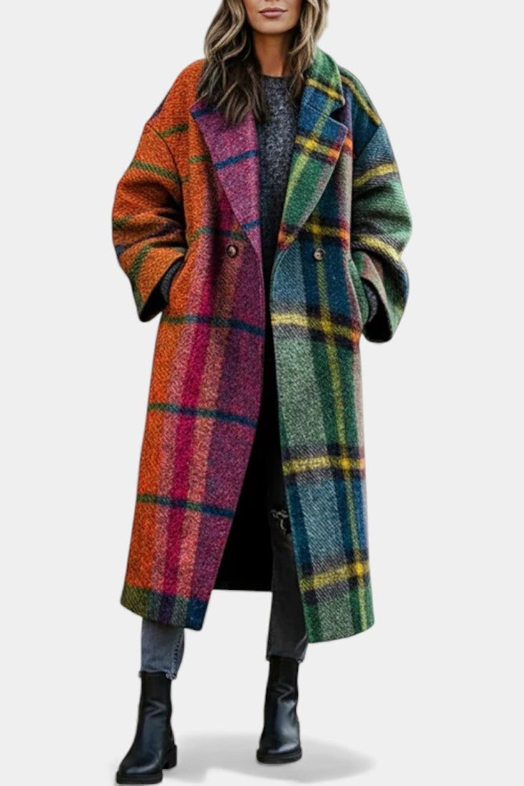 Suhana | Manteau à Carreaux Contrastés et Col à Revers Élégant