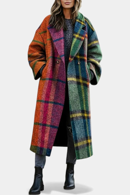Suhana | Manteau à Carreaux Contrastés et Col à Revers Élégant