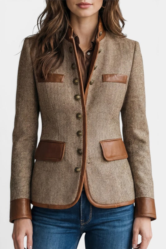 Letizia | Veste Cintrée à Chevrons et Finitions Effet Cuir