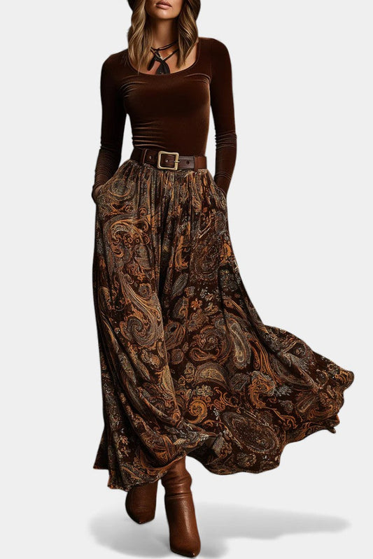 Liliya | Ensemble Vintage en Velours et Jupe Longue Paisley