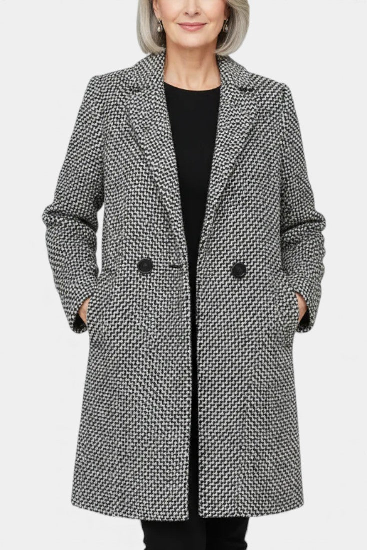 Snezhana | Manteau Long à Motif Pied-de-Poule Élégant