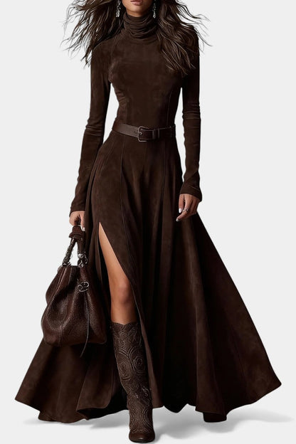 Roselda | Robe Longue à Col Roulé et Fente Élégante